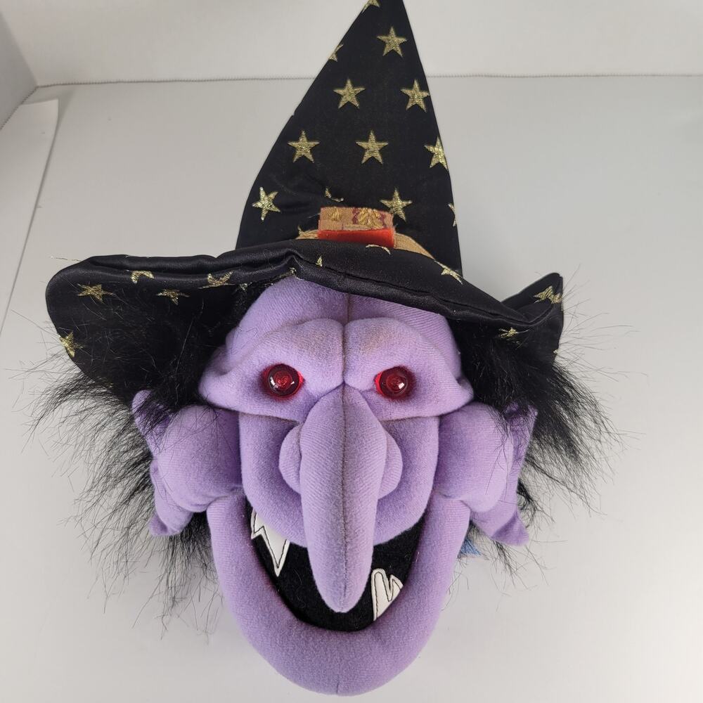 Animated Talking Witch Head Plush 14" Light Up Eyes Halloween Decoration Prop